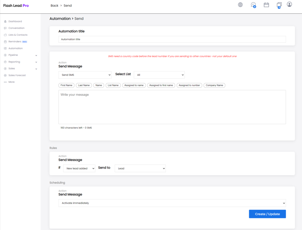 Flash Lead Pro automated sending feature